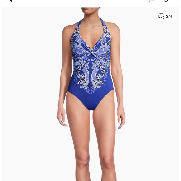 Lilly Pulitzer Renata Halter One-Piece Swimsuit Alba Blue Size 10 - Picture 2 of 7